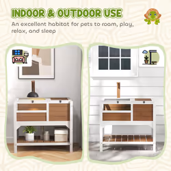 PawHut Wooden Tortoise House w/ Run, Shelter, Shelf, Lamp Holder - Brown - Additional view 6