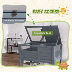 PawHut Wooden Tortoise House w/ Run, Shelter, Shelf, Lamp Holder, Grey - Additional view 4