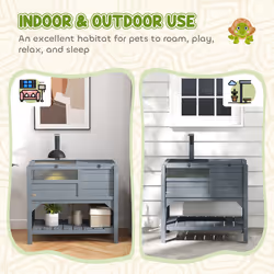 PawHut Wooden Tortoise House w/ Run, Shelter, Shelf, Lamp Holder, Grey - Additional view 6