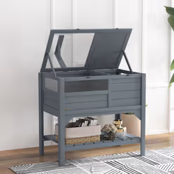 PawHut Wooden Tortoise House w/ Run, Shelter, Shelf, Lamp Holder, Grey - Additional view 7