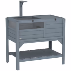 PawHut Wooden Tortoise House w/ Run, Shelter, Shelf, Lamp Holder, Grey - Additional view 8