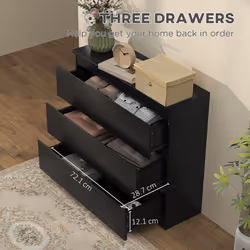 HOMCOM Chest of Drawers, 3 Drawer Storage Cabinet Unit for Bedroom, Black