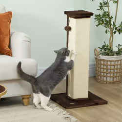 PawHut 81cm Cat Scratching Post w/ Sisal Rope, Hanging Ball Soft Plush Brown