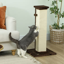 PawHut 81cm Cat Scratching Post w/ Sisal Rope, Hanging Ball Soft Plush Brown