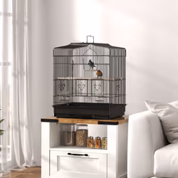 PawHut 59cm Large Bird Cage with Perches, Food Bowls, Swing, Black
