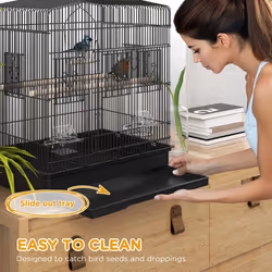 PawHut 59cm Large Bird Cage with Perches, Food Bowls, Swing, Black