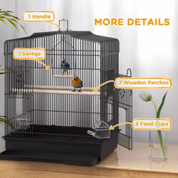 PawHut 59cm Large Bird Cage with Perches, Food Bowls, Swing, Black