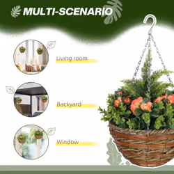 Outsunny 2 PCs Artificial Lisianthus Flower Hanging Planter Basket Orange