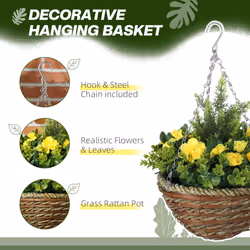 Outsunny 2 PCs Artificial Lisianthus Flower Hanging Planter Basket Yellow