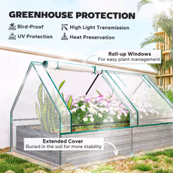 Outsunny Raised Garden Bed Planter Box with Greenhouse, White and Dark Grey