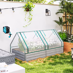 Outsunny Raised Garden Bed Planter Box with Greenhouse, White and Dark Grey - Additional view 6