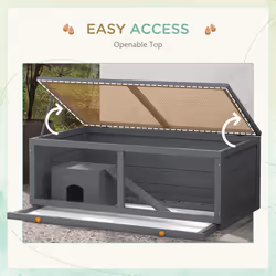 PawHut Wooden Hamster Cage w/ Sliding Tray, Openable Top, Hut, Grey
