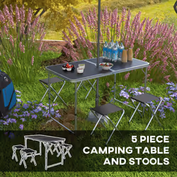 Outsunny Camping Table and Chairs Outdoor Indoor Use for BBQ Picnic Garden