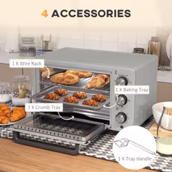 HOMCOM Mini Oven 21L Electric Grill w/ Adjustable Temp 1400W, Silver Tone - Additional view 5