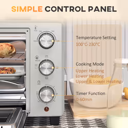 HOMCOM Mini Oven 21L Electric Grill w/ Adjustable Temp 1400W, Silver Tone - Additional view 6