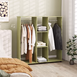 HOMCOM Mobile Double Open Wardrobe w/ Clothes Hanging Rail Colthing, Green
