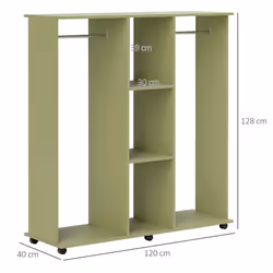 HOMCOM Mobile Double Open Wardrobe w/ Clothes Hanging Rail Colthing, Green