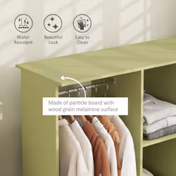HOMCOM Mobile Double Open Wardrobe w/ Clothes Hanging Rail Colthing, Green