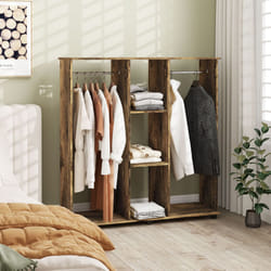 HOMCOM Mobile Double Open Wardrobe w/ Clothes Hanging Rail, Rustic Brown