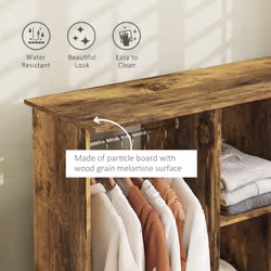 HOMCOM Mobile Double Open Wardrobe w/ Clothes Hanging Rail, Rustic Brown