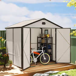 Outsunny 8 x 6ft Garden Shed Storage w/ Foundation Kit, Vents, Cream White