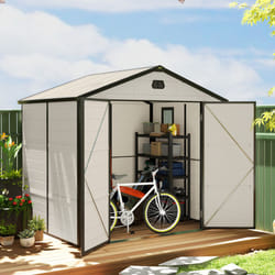 Outsunny 8 x 6ft Garden Shed Storage w/ Foundation Kit, Vents, Cream White