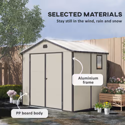 Outsunny 8 x 6ft Garden Shed Storage w/ Foundation Kit, Vents, Cream White