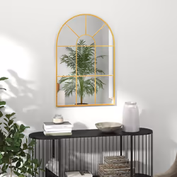 HOMCOM Modern Arched Window Wall Mirror for Bedroom, 91x60cm, Gold Tone