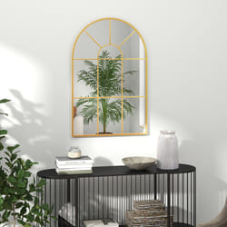 HOMCOM Modern Arched Window Wall Mirror for Bedroom, 91x60cm, Gold Tone
