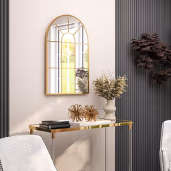HOMCOM Modern Arched Window Wall Mirror for Bedroom, 91x60cm, Gold Tone - Additional view 7