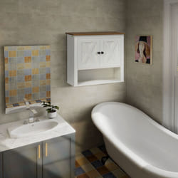 kleankin Farmhouse Bathroom Wall Cabinet with Shelves, Ash Wood-Effect