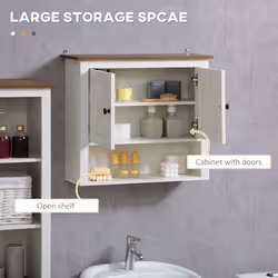 kleankin Farmhouse Bathroom Wall Cabinet with Shelves, Ash Wood-Effect