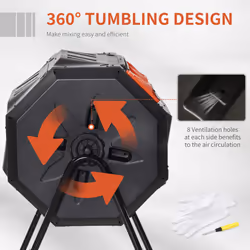 Outsunny 160L Outdoor Tumbling Compost Bin with Dual Chamber, Orange
