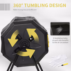 Outsunny 160L Outdoor Tumbling Compost Bin with Dual Chamber, Yellow