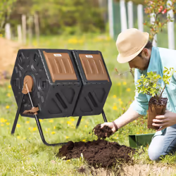 Outsunny 130L Compost Bin Dual Chamber Rotating Composter w/ Ventilation Holes