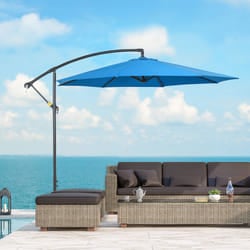 Outsunny 3(m) Garden Banana Parasol Cantilever Umbrella w/ Cross Base, Blue