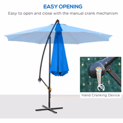 Outsunny 3(m) Garden Banana Parasol Cantilever Umbrella w/ Cross Base, Blue