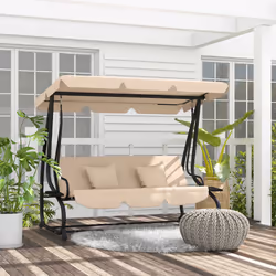 Outsunny 2-in-1 Garden Swing Chair for 3 Person w/ Adjustable Canopy Light Brown