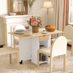 HOMCOM Foldable Dining Table, Drop Leaf Table with Storage for Kitchen, Oak