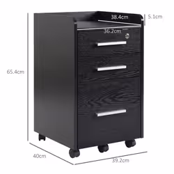 HOMCOM 3 Drawer Mobile Filing Cabinet Lockable Filing Cabinet, Black