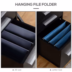 HOMCOM 3 Drawer Mobile Filing Cabinet Lockable Filing Cabinet, Black - Additional view 4