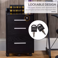 HOMCOM 3 Drawer Mobile Filing Cabinet Lockable Filing Cabinet, Black - Additional view 5