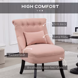 HOMCOM Fabric Single Sofa Upholstered with Pillow Wood Leg Pink