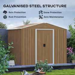 Outsunny 8 x 6ft Garden Storage Shed with Double Door Brown Wood Effect