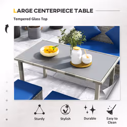Outsunny 5Pcs Rattan Dining Corner Sofa Set, Garden Furniture Set, Dark Blue - Additional view 4