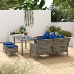 Outsunny 5Pcs Rattan Dining Corner Sofa Set, Garden Furniture Set, Dark Blue - Additional view 7