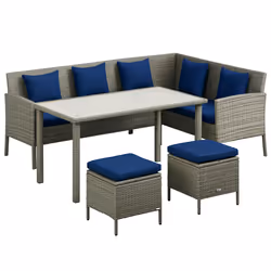 Outsunny 5Pcs Rattan Dining Corner Sofa Set, Garden Furniture Set, Dark Blue - Additional view 8
