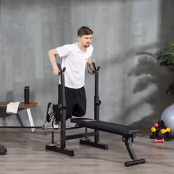 HOMCOM Adjustable Weight Bench with Barbell Rack, Dip Station, Black