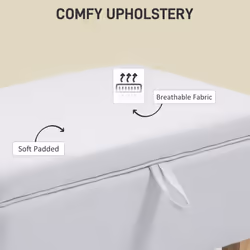 HOMCOM Linen Storage Ottoman Storage Box Footstool with Rubberwood Legs Cream