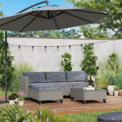 Outsunny 5 PCs Rattan Garden Furniture Set with Glass Coffee Table Dark Grey